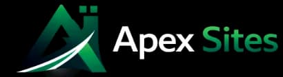 Logo d'Apex Sites : montagne triangulaire verte et sarcelle avec une flèche courbe