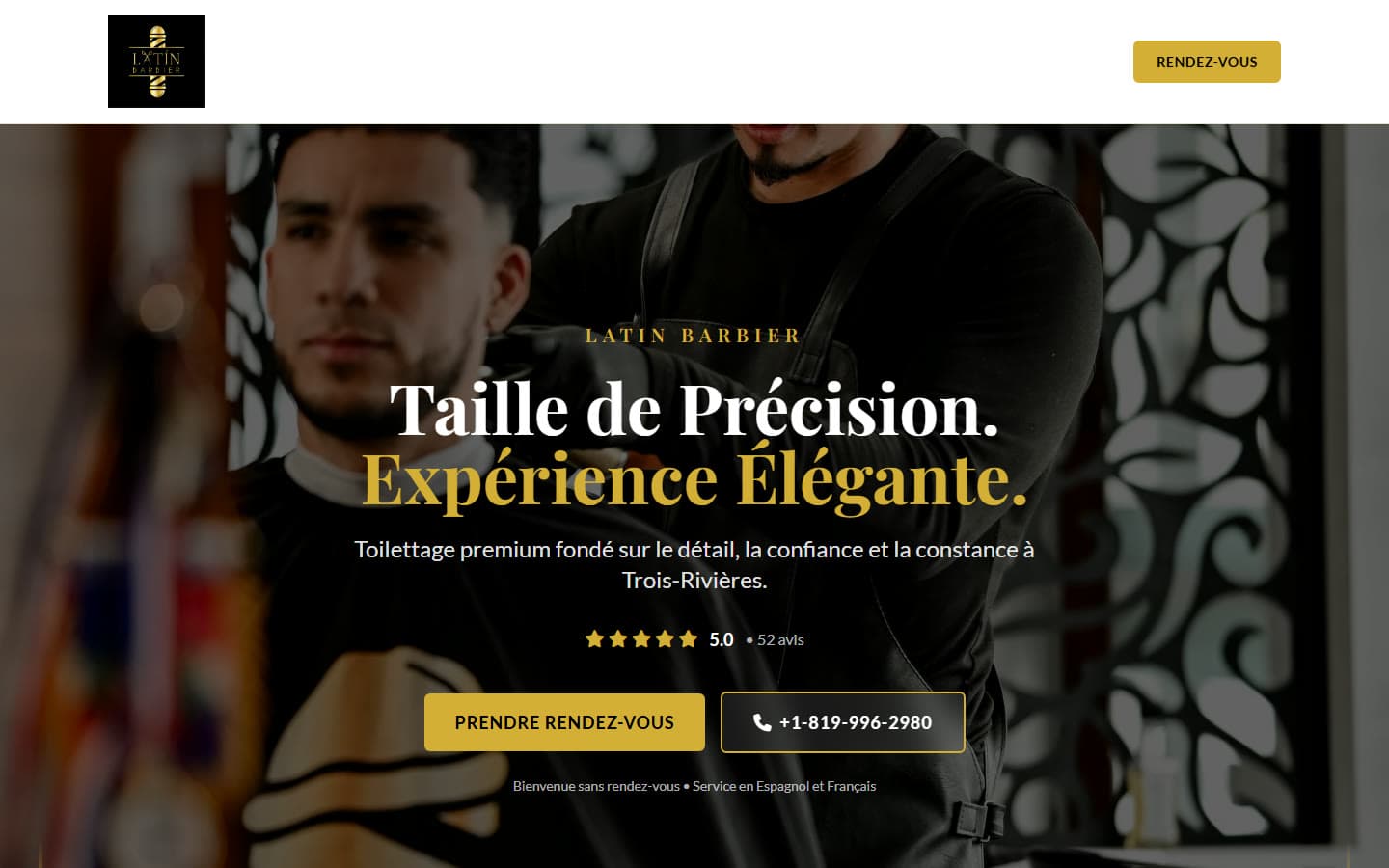 Nouveau site web professionnel de Latin Barbier affiché sur ordinateur